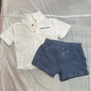 Tahari White Polo and Blue Shorts Set